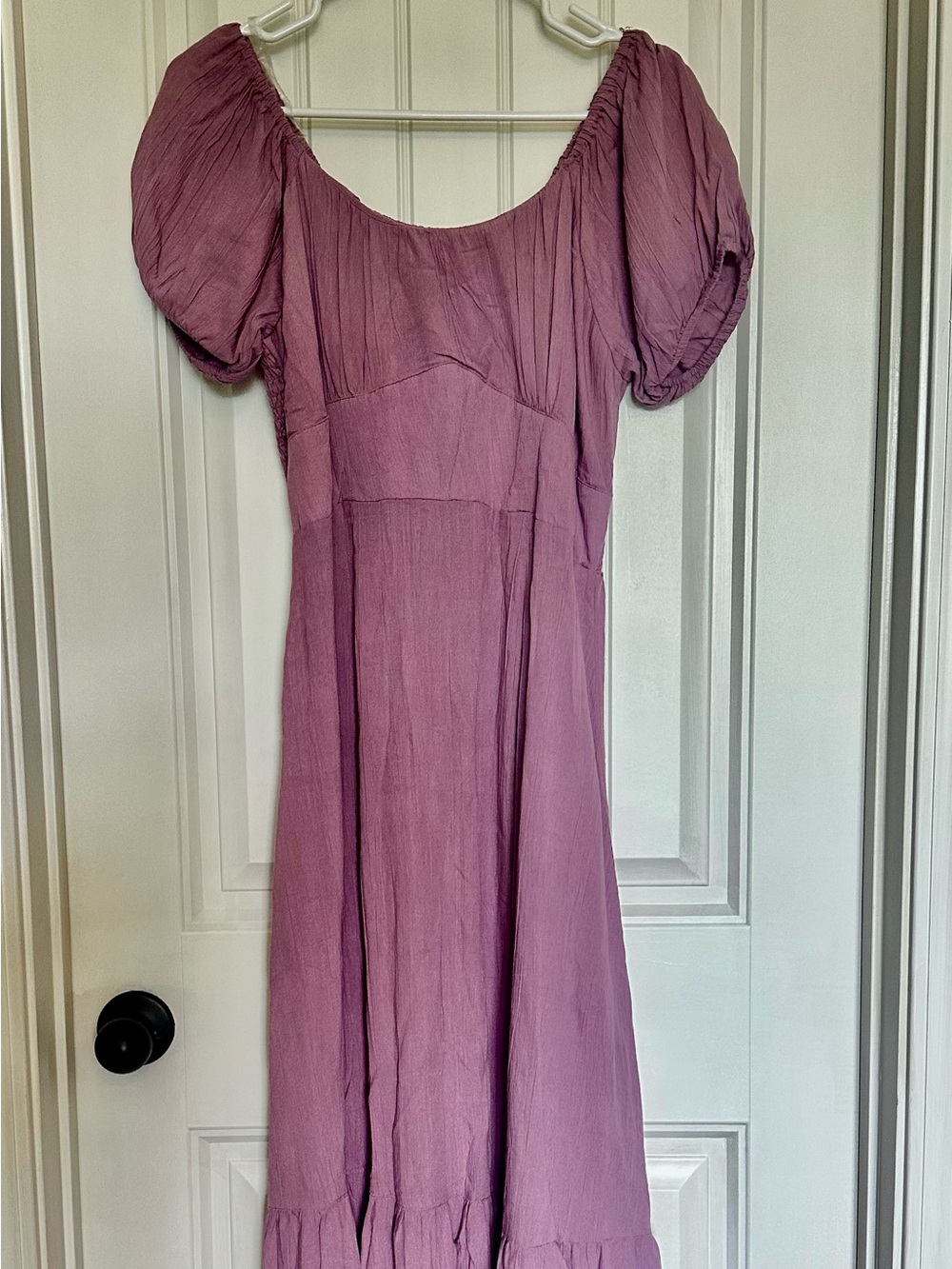 Angie Mauve Puff-Sleeve Midi Dress